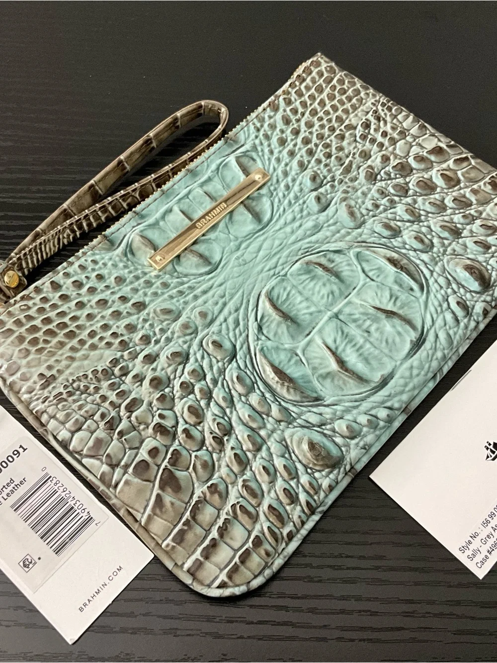 Brahmin Sally BLUEBELL OMBRÉ MELBOURNE Leather Wristlet Cosmetic Bag